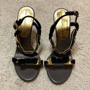 Marc By Marc Jacobs Black Velvet Gold Zipper Sandals 36 6
